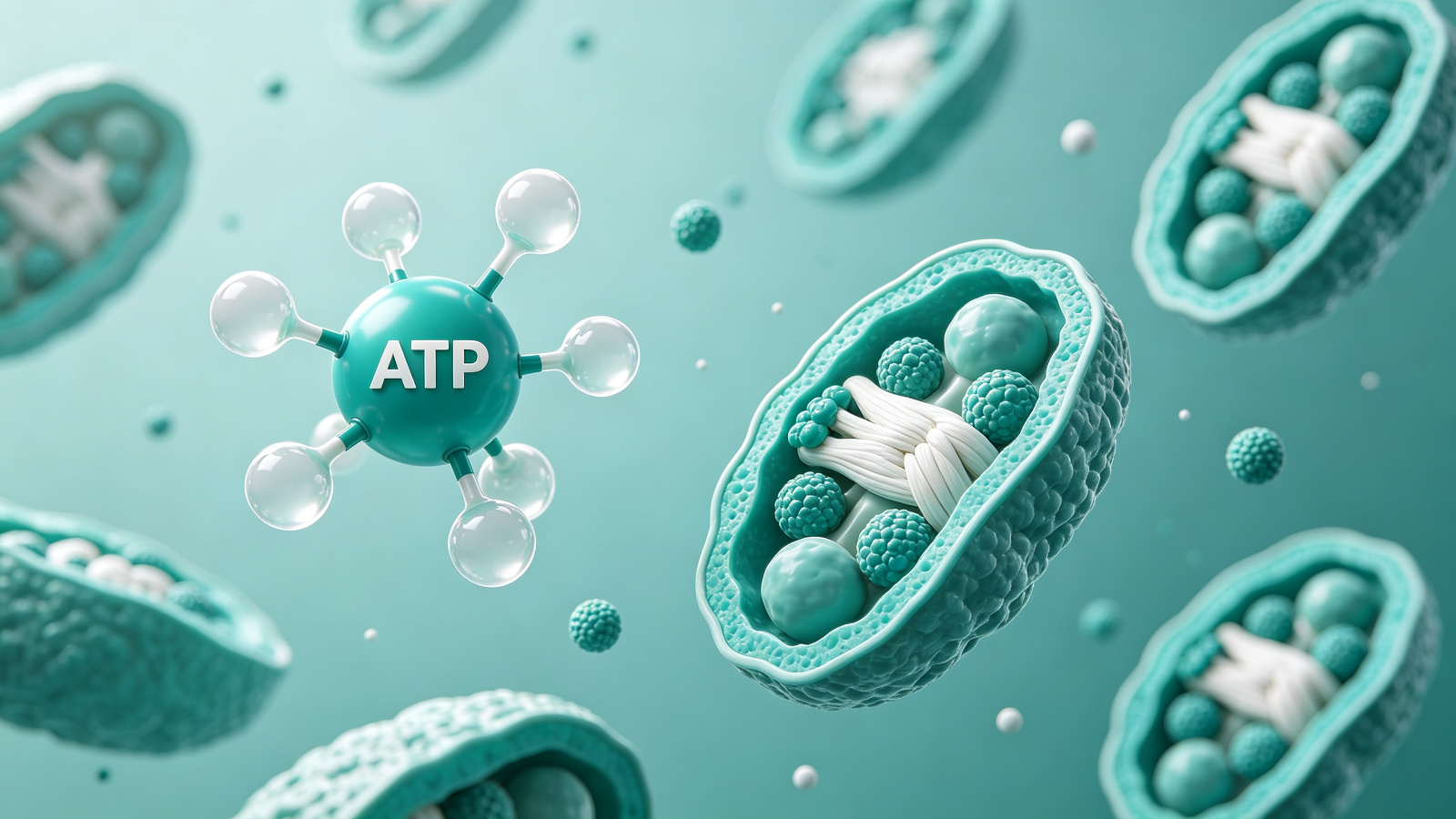 Abstract illustration of ATP molecules and muscle cells