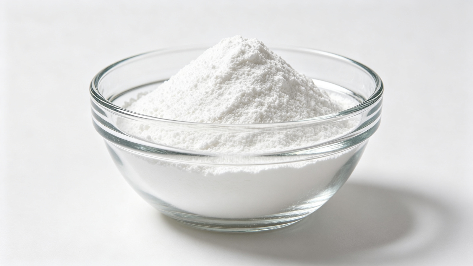 Pure white creatine monohydrate powder in a glass bowl