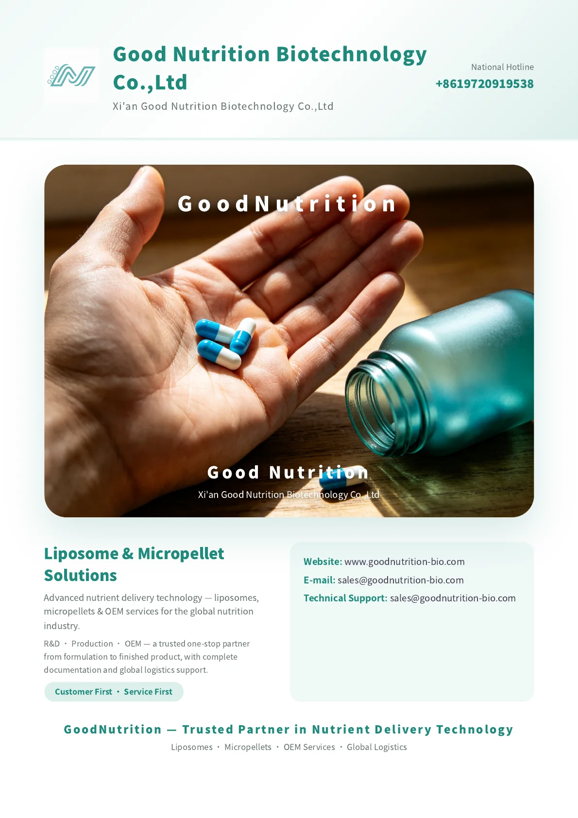 Good Nutrition Bio contact information for liposome micropellet and OEM services